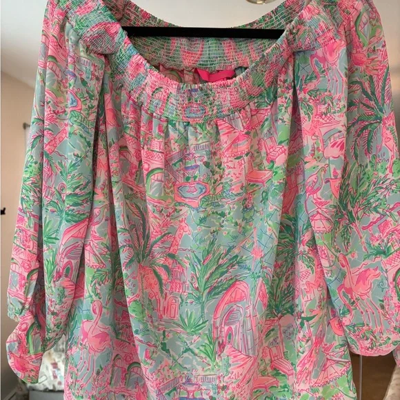 Lilly Pulitzer 3/4 length sheer blouse - can be off shoulder - Picture 4 of 4